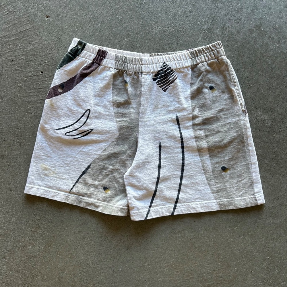 Vintage 80s Play Alegre Shorts Size Small White Abstract Pattern Artwear Surf